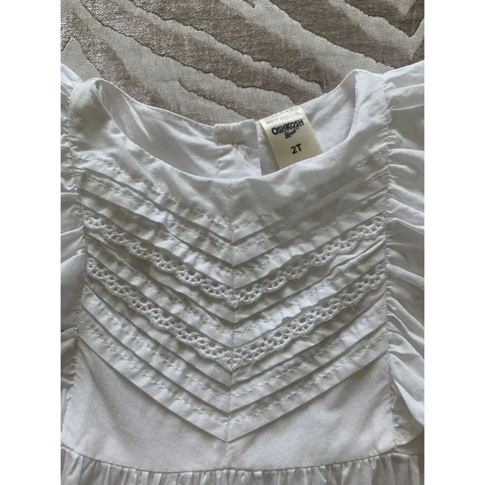 OshKosh B'gosh Toddler Girls' Cotton Pintuck Tiered White Dress 2T